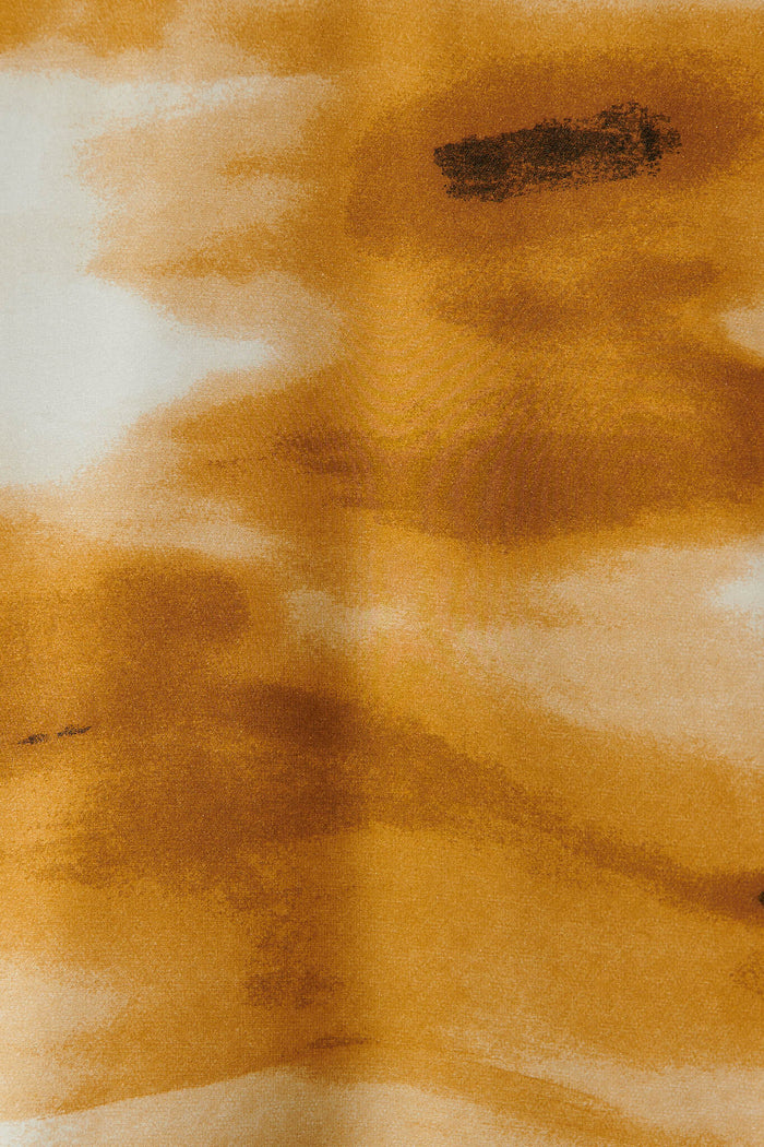 Helsinki Dress In Gold With Black Watercolour Satin - fabric