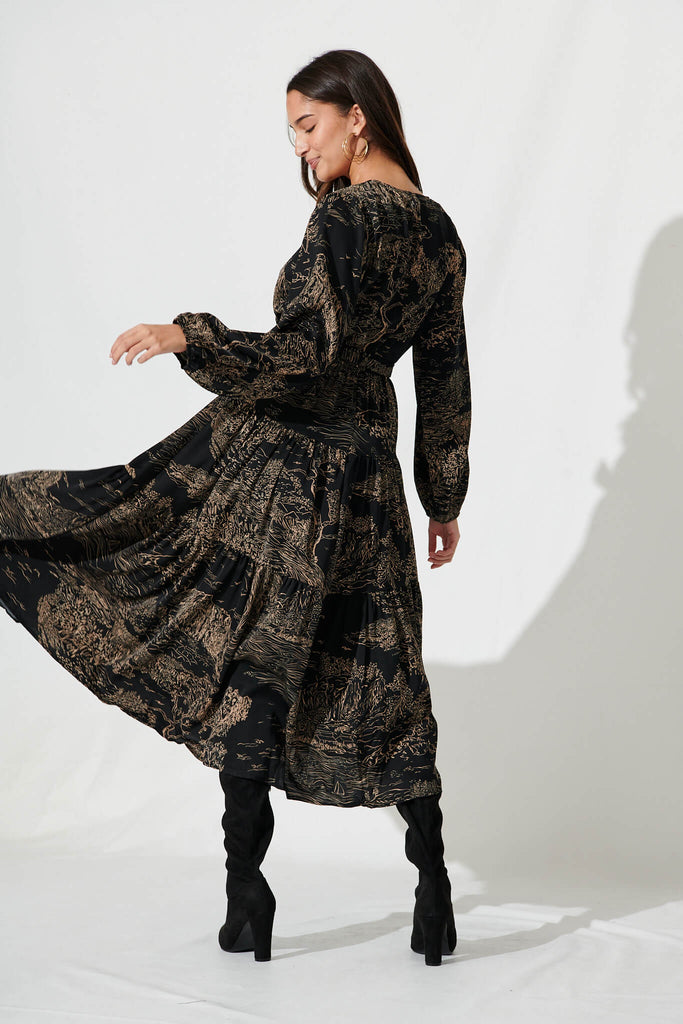 Lopez Midi Dress In Black Sketch Floral - back