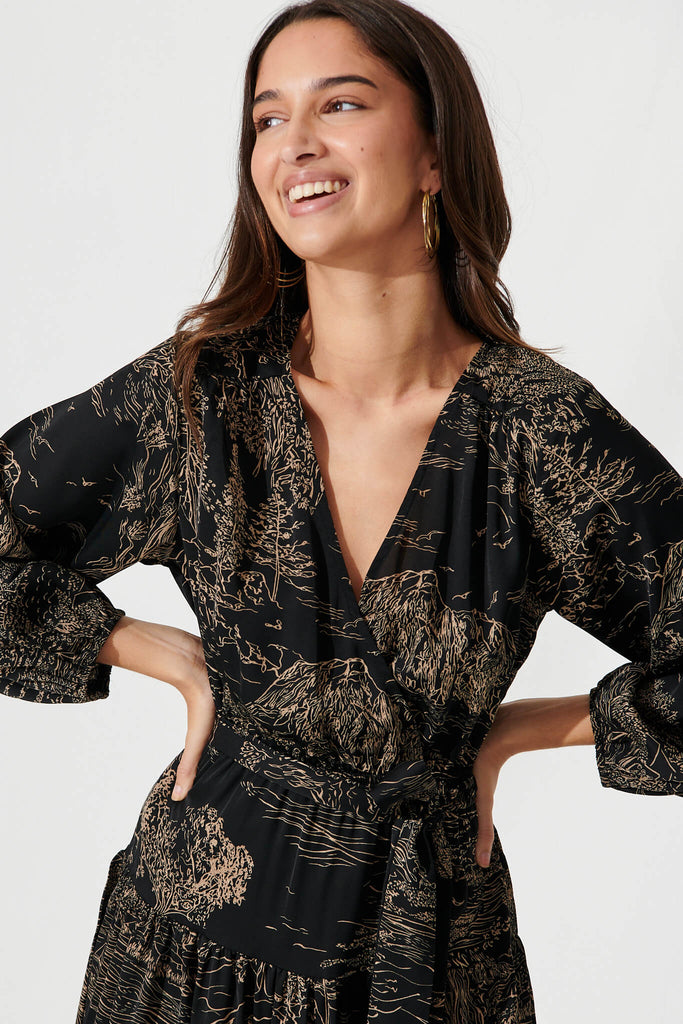 Lopez Midi Dress In Black Sketch Floral - detail