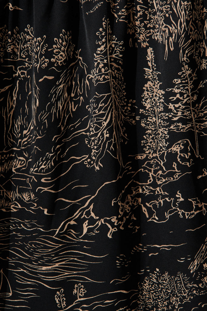 Lopez Midi Dress In Black Sketch Floral - fabric