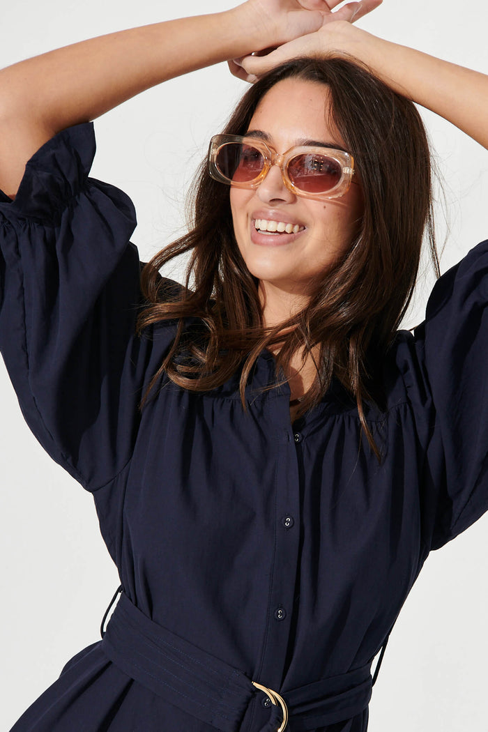 Sicilian Midi Shirt Dress In Navy Cotton - detail