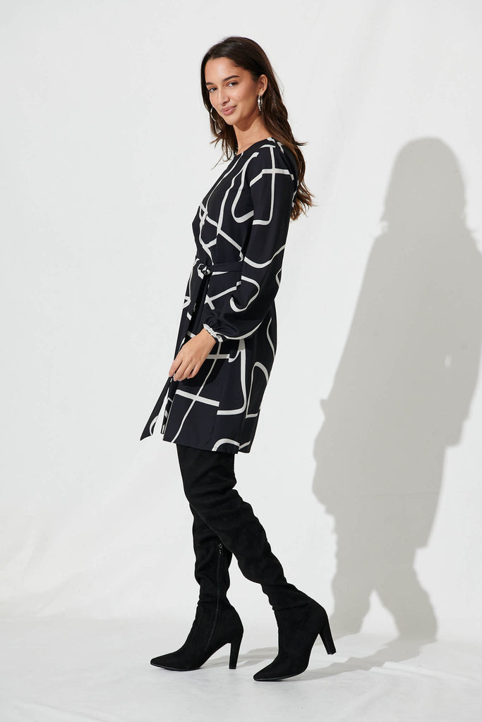 Sophie Dress In Black With White Print - side