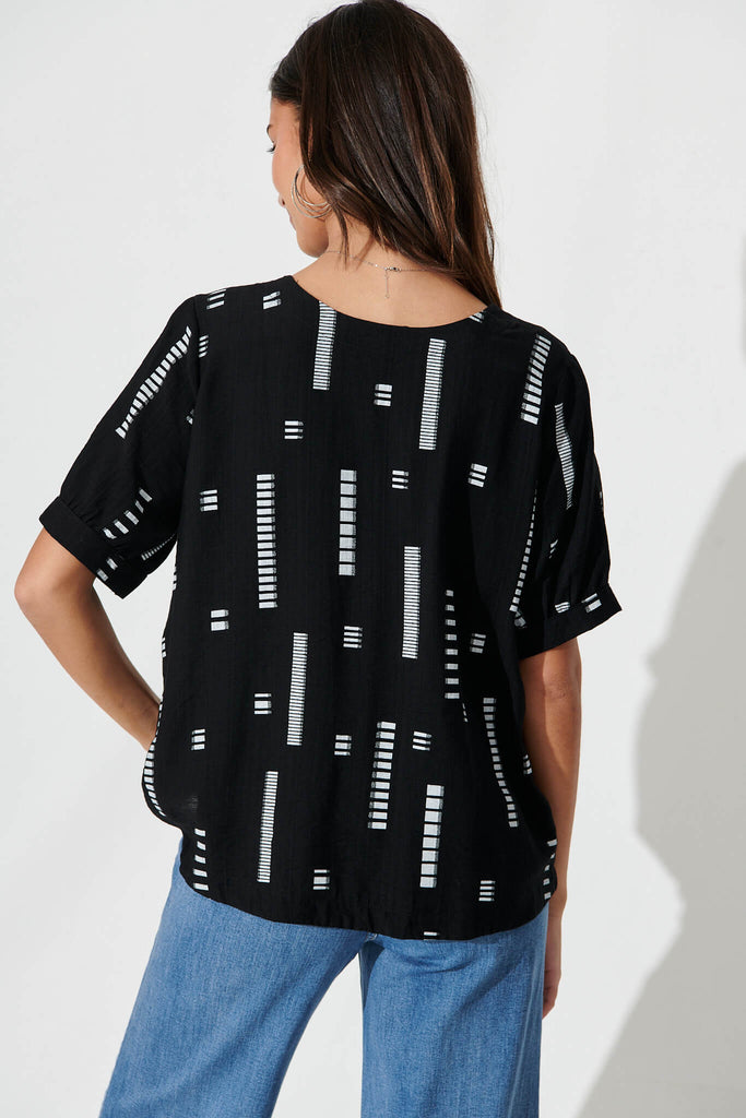 Larsson Top In Black With White Print Cotton Blend - back