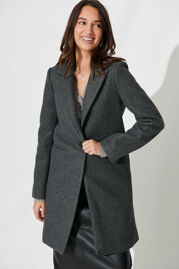 Prato Coat In Charcoal Marle - front