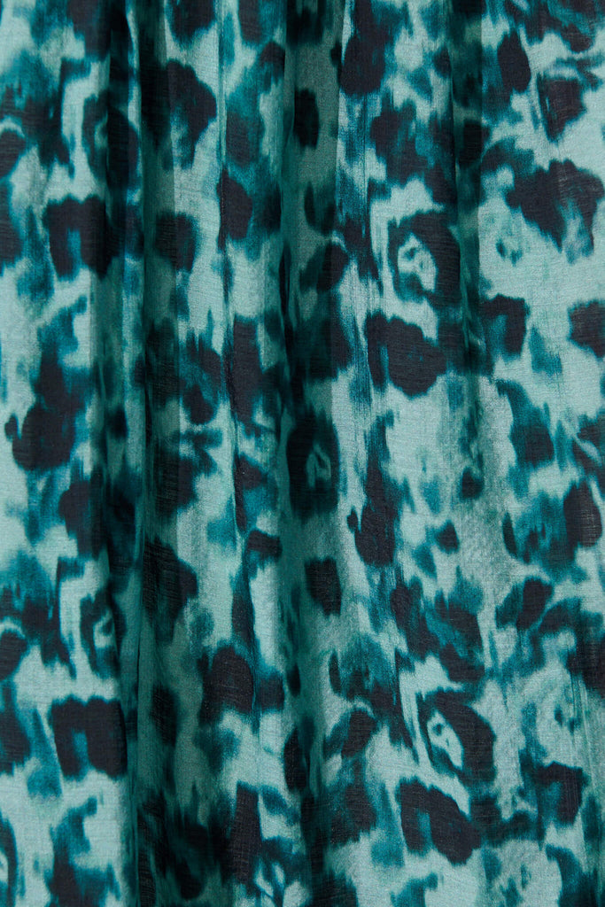Vichy Midi Dress In Teal Watercolour Cotton Blend - fabric