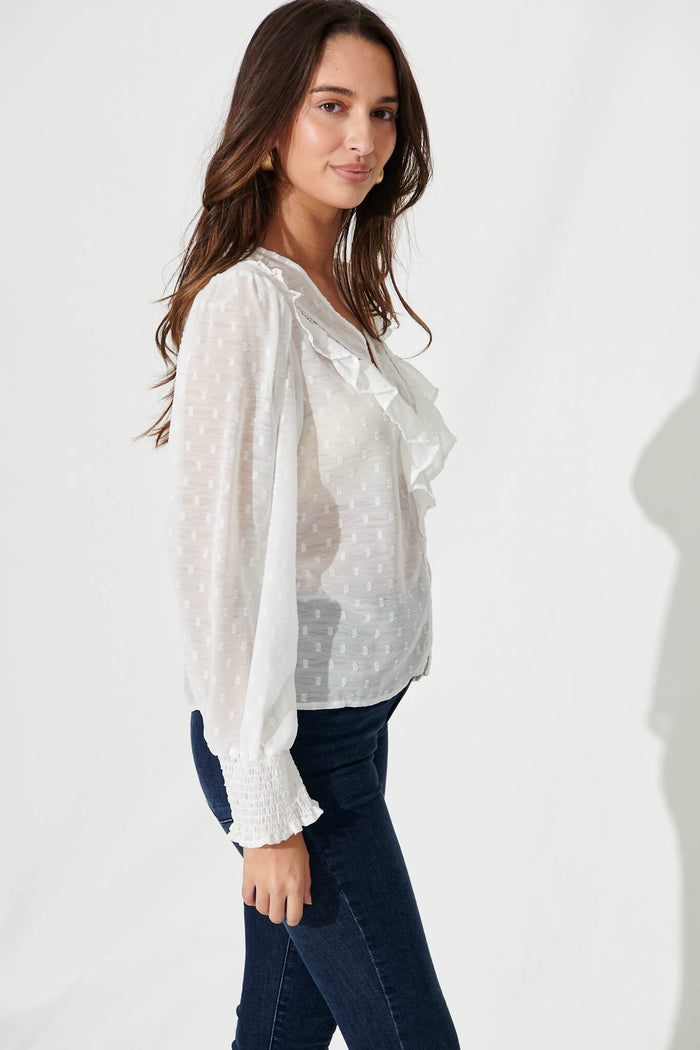 Claude Top In White Textured Chiffon - side