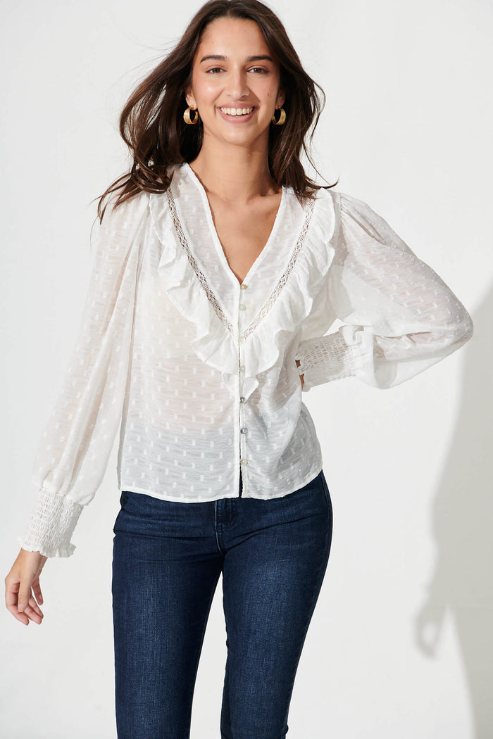 Claude Top In White Textured Chiffon - front