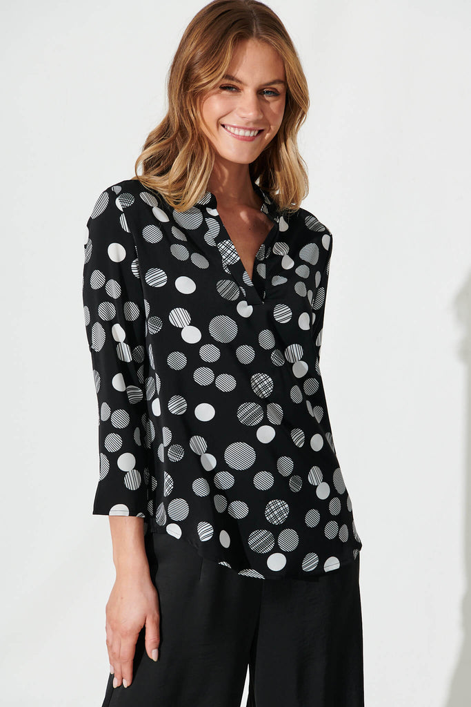 Isa Top In Black With White Spots - front