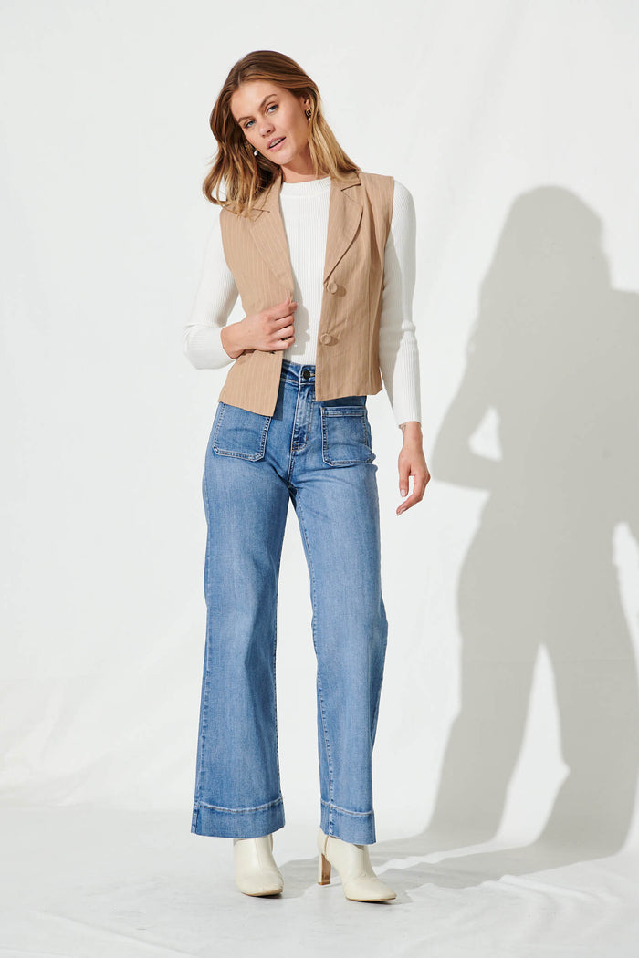 Mahalia Vest In Brown Stripe - full length
