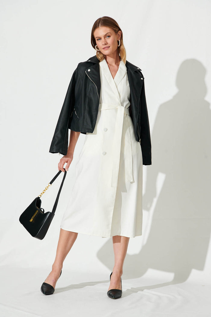 Delia Shirt Dress In White - full length