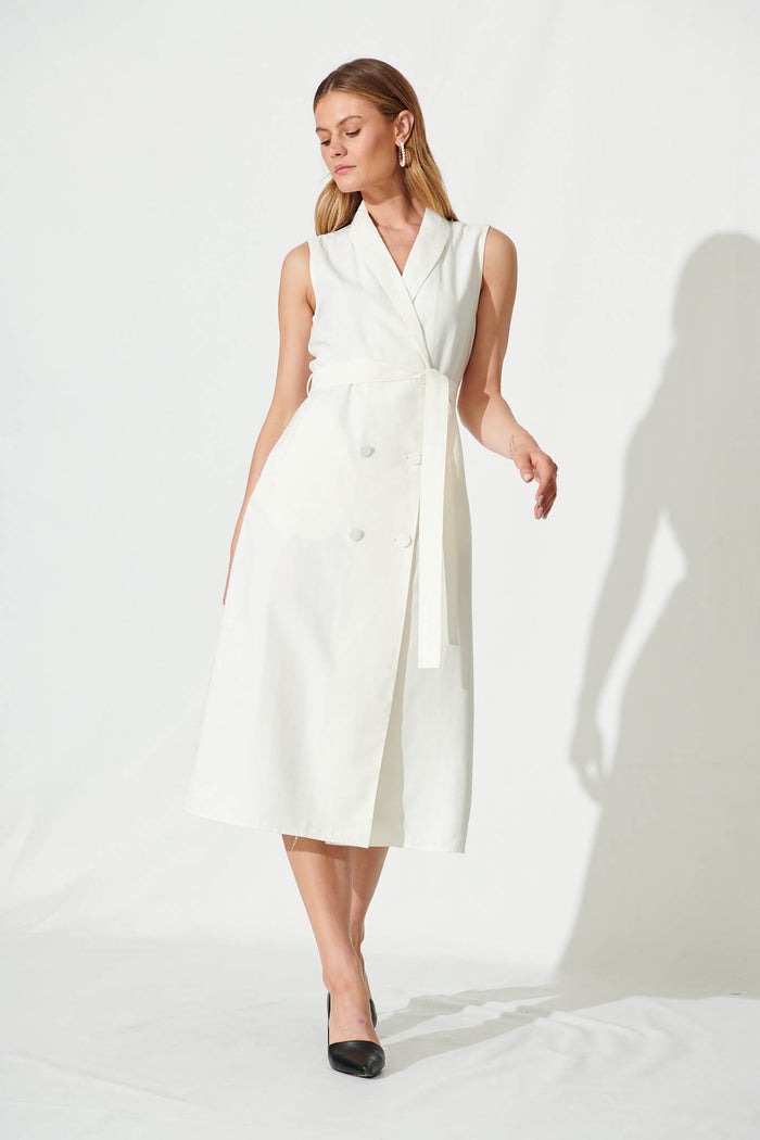 Delia Shirt Dress In White - full length