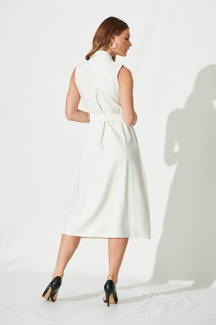 Delia Shirt Dress In White - back