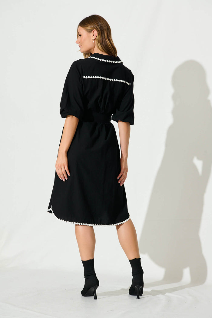 Honey Midi Shirt Dress In Black Cotton - back