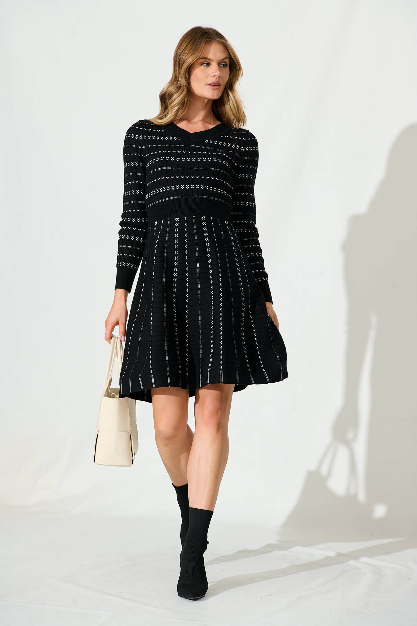 Damsel Knit Dress In Black With White Stripe St Frock