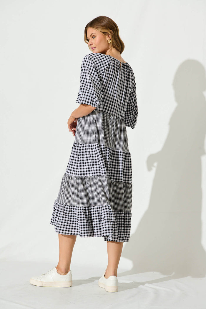 Kitty Midi Smock Dress In Black Gingham Check - back