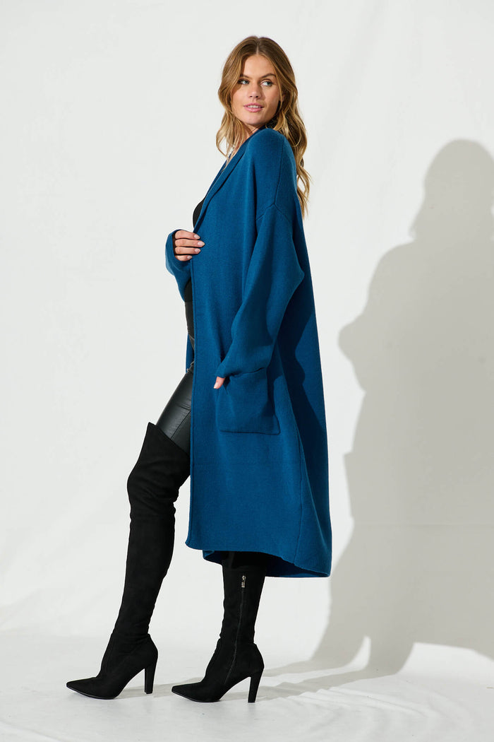 Rebecca Knit Cardigan In Blue - side