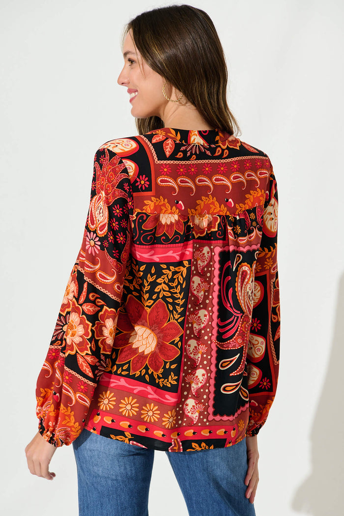 Rosalita Top In Black With Red Print - back