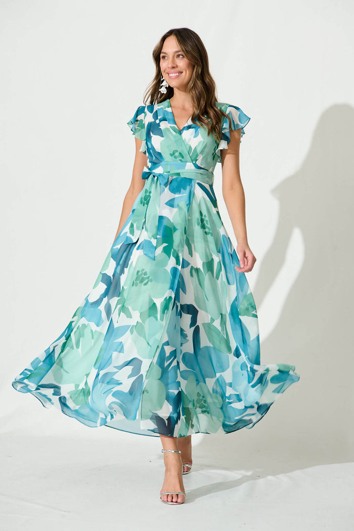 Wynter Maxi Dress In Green And Blue Floral Chiffon St Frock Wynter Maxi Dress In Green And Blue Floral Chiffon St Frock