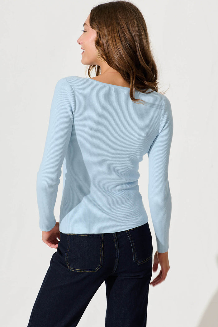 Levine Knit In Pale Blue Cotton Blend - back