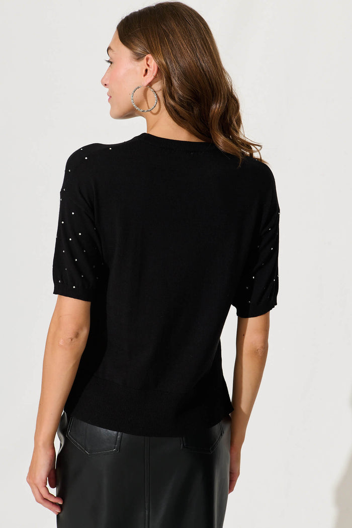 Bell Knit Top In Black With Diamonte - back