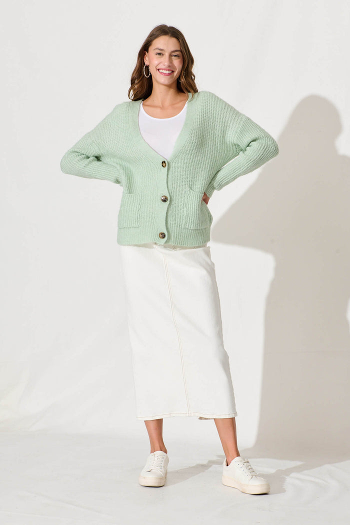 Wendy Knit Cardigan In Mint Green Marle - full length