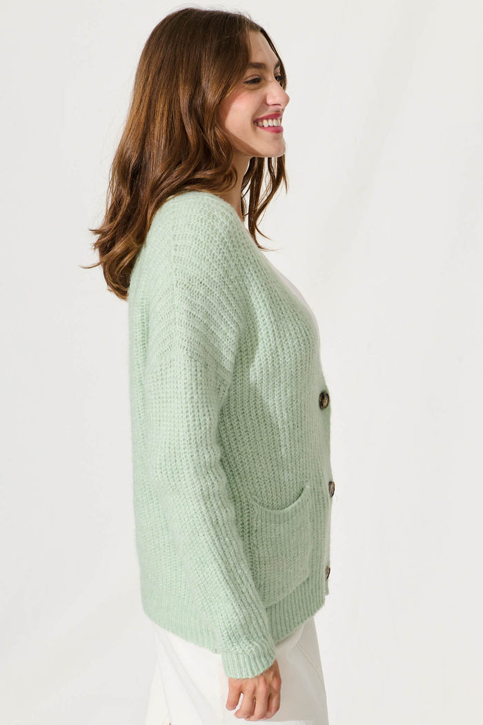 Wendy Knit Cardigan In Mint Green Marle - side