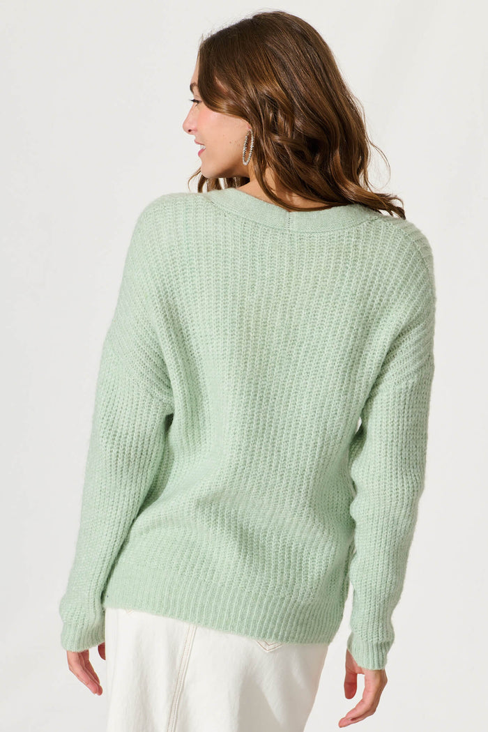 Wendy Knit Cardigan In Mint Green Marle - back