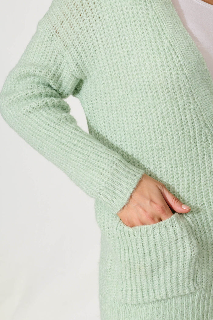 Wendy Knit Cardigan In Mint Green Marle - detail