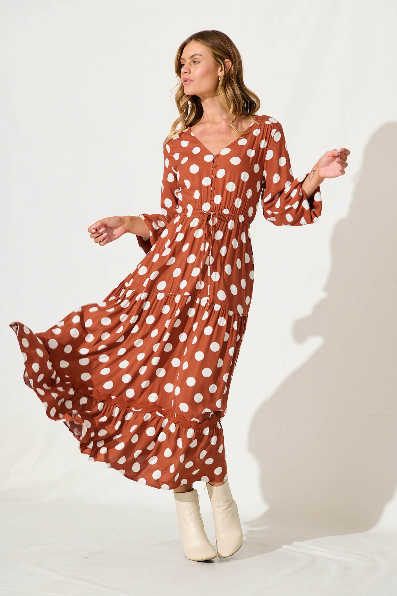 Rust spotted dress top