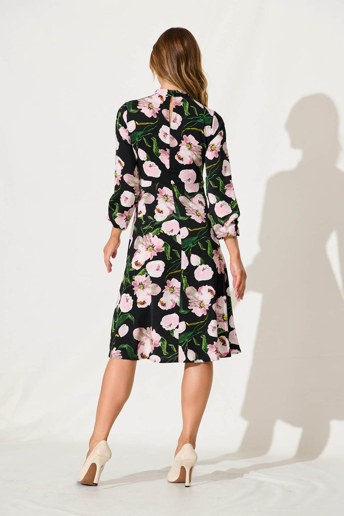 Gabriel Dress In Black With Blush Floral - back