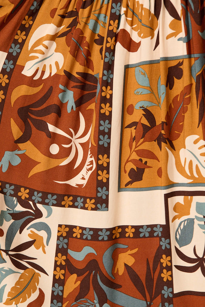 Financier Maxi Dress In Chocolate Multi Patchwork Print - fabric