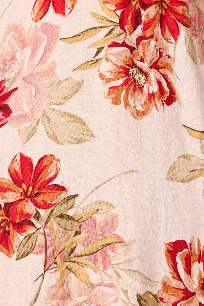 July Dress In Blush And Beige Floral Linen Blend - fabric