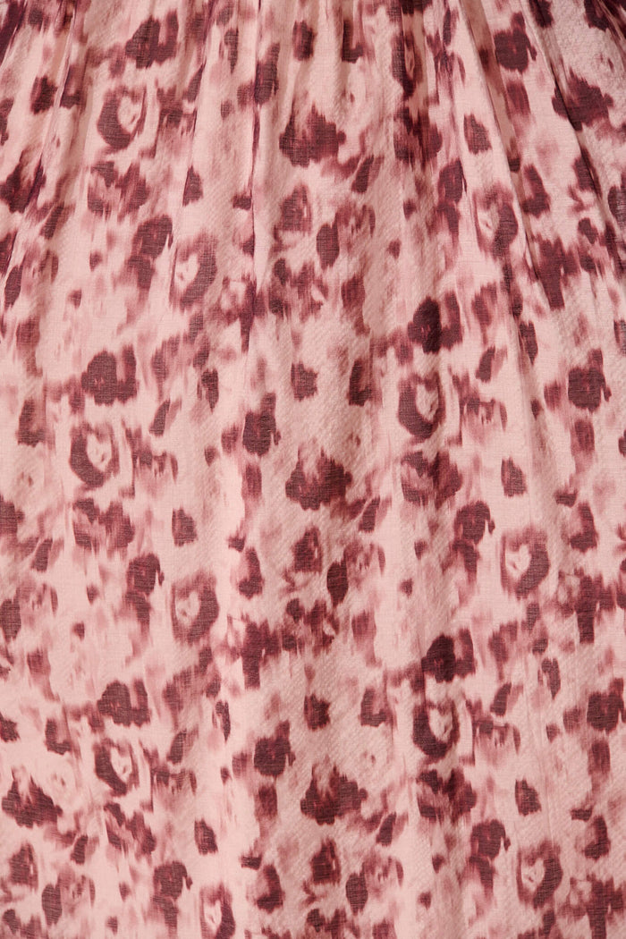 Vichy Midi Dress In Dark Rose Watercolour Cotton Blend - fabric