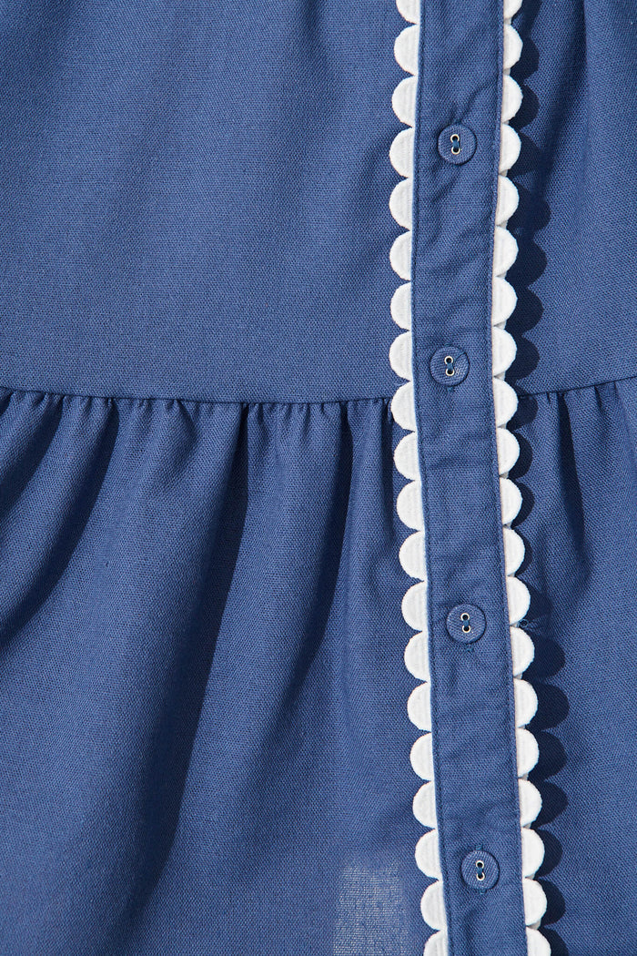 Cali Shirt Dress In Dark Blue Cotton Linen - fabric