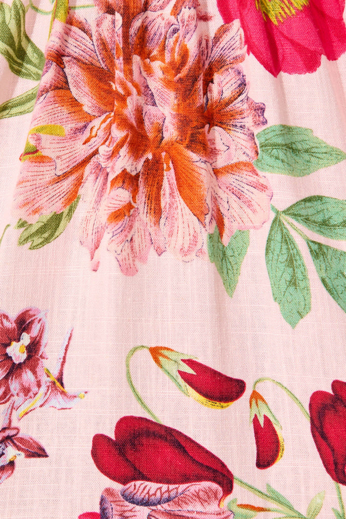 Giardino Dress In Pink And Bright Floral Linen Blend - fabric