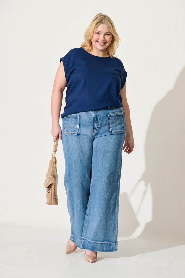 Juan High Rise Wide Leg Jean In Dark Blue Denim