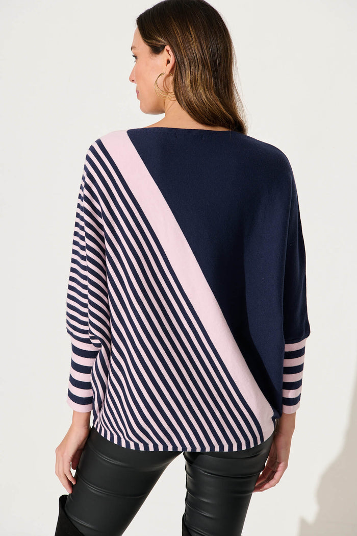 Orphelia Knit In Navy With Pink Stripe - back