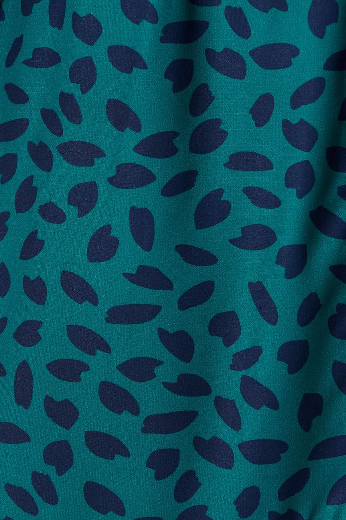 Mabo Midi Dress In Teal With Navy Leaf - fabric