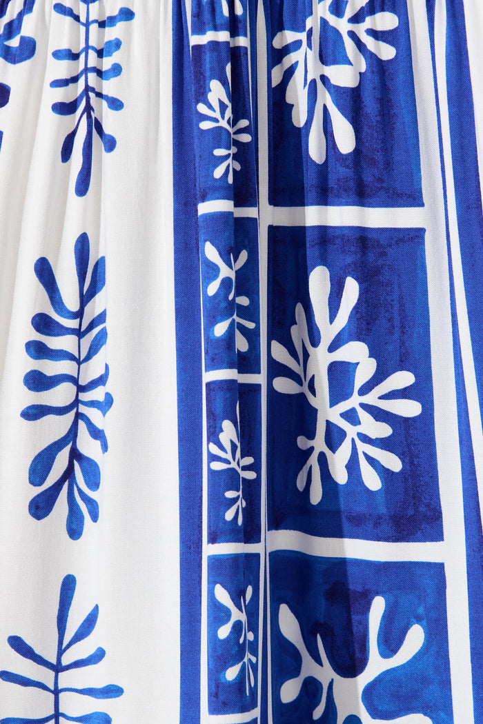 Butterfly Midi Dress In Cobalt With White Print - fabric