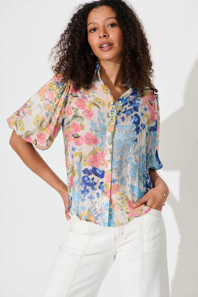 Aeryn Shirt in Pink Watercolour Print