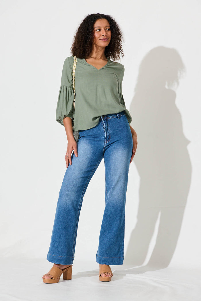 Jasper Top In Light Khaki Linen Blend - full length