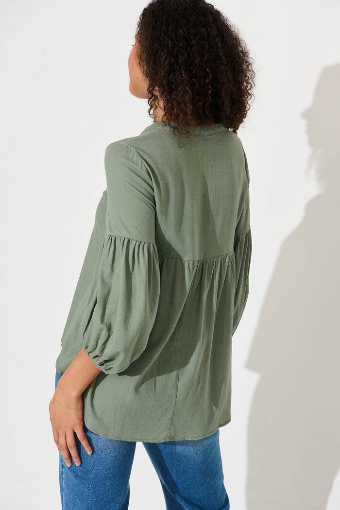 Jasper Top In Light Khaki Linen Blend - back