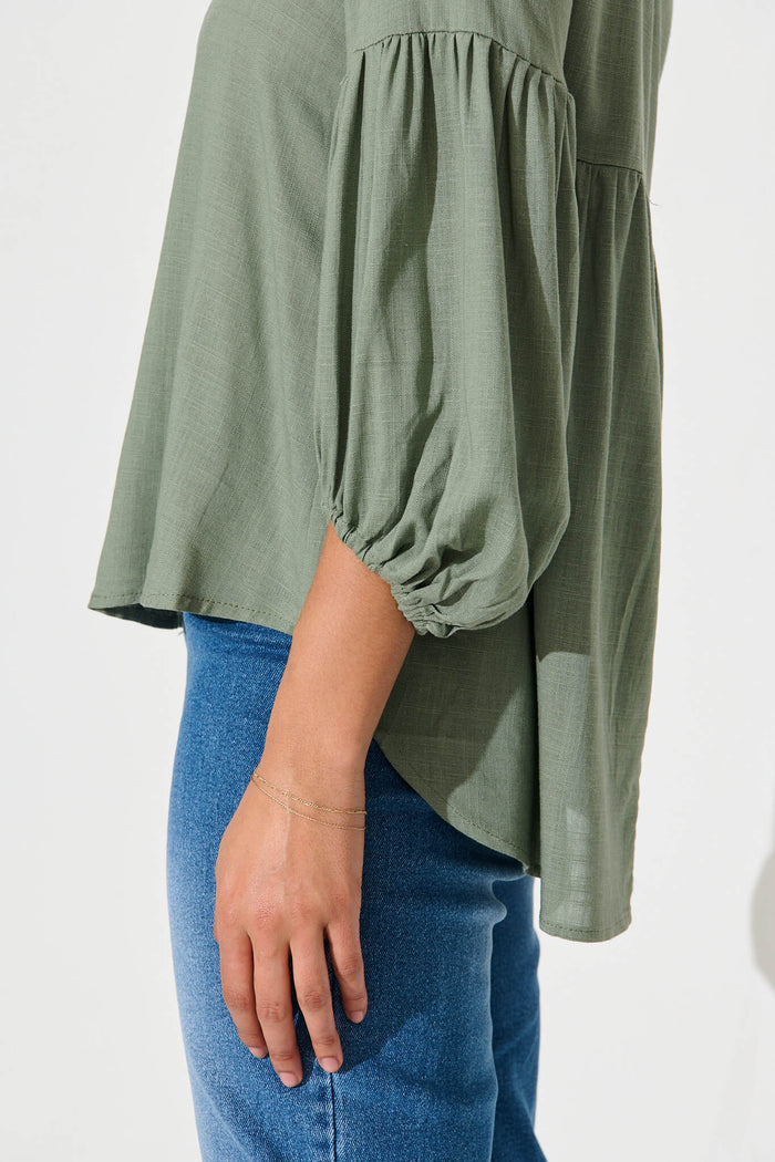 Jasper Top In Light Khaki Linen Blend - detail