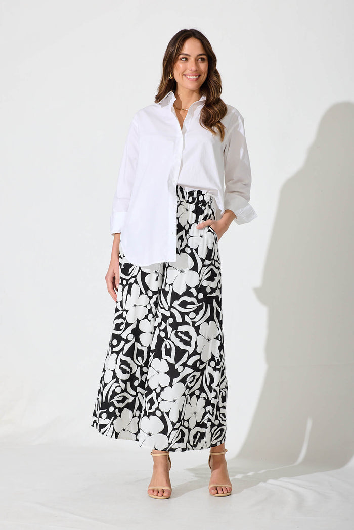 Polly Pant In Black And White Print - full length