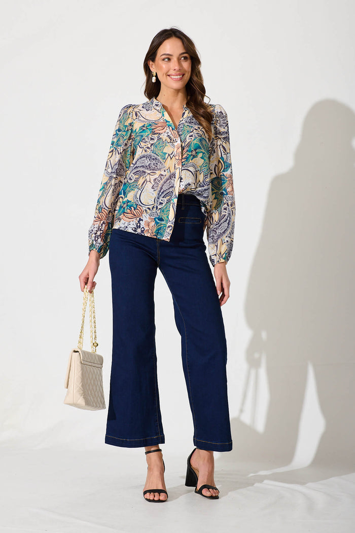 Gianna Shirt In Multi Leaf Cotton Blend - detail