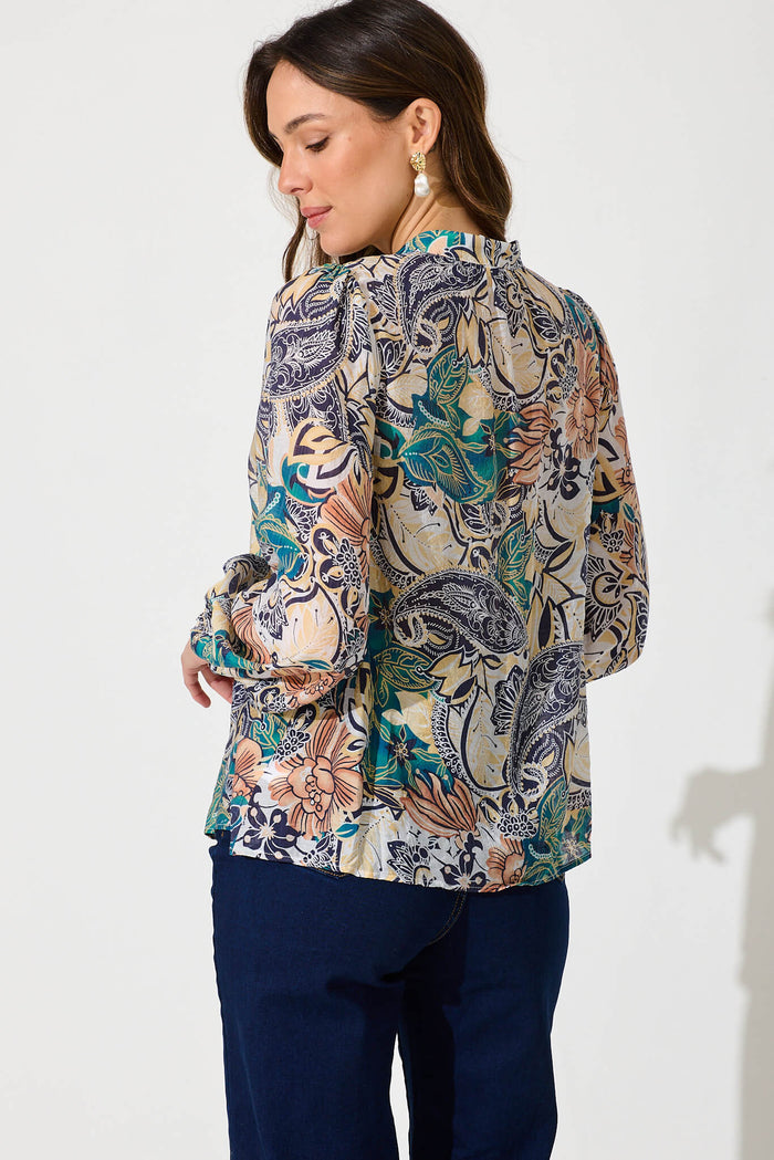 Gianna Shirt In Multi Leaf Cotton Blend - back