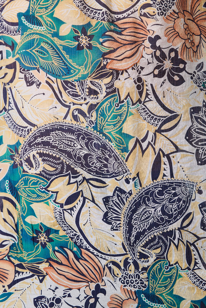 Gianna Shirt In Multi Leaf Cotton Blend - fabric