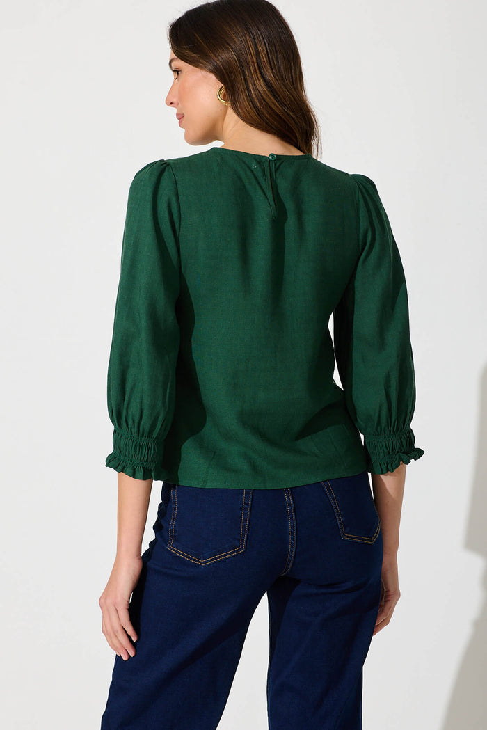 Lanie Top In Emerald Cotton Linen - back