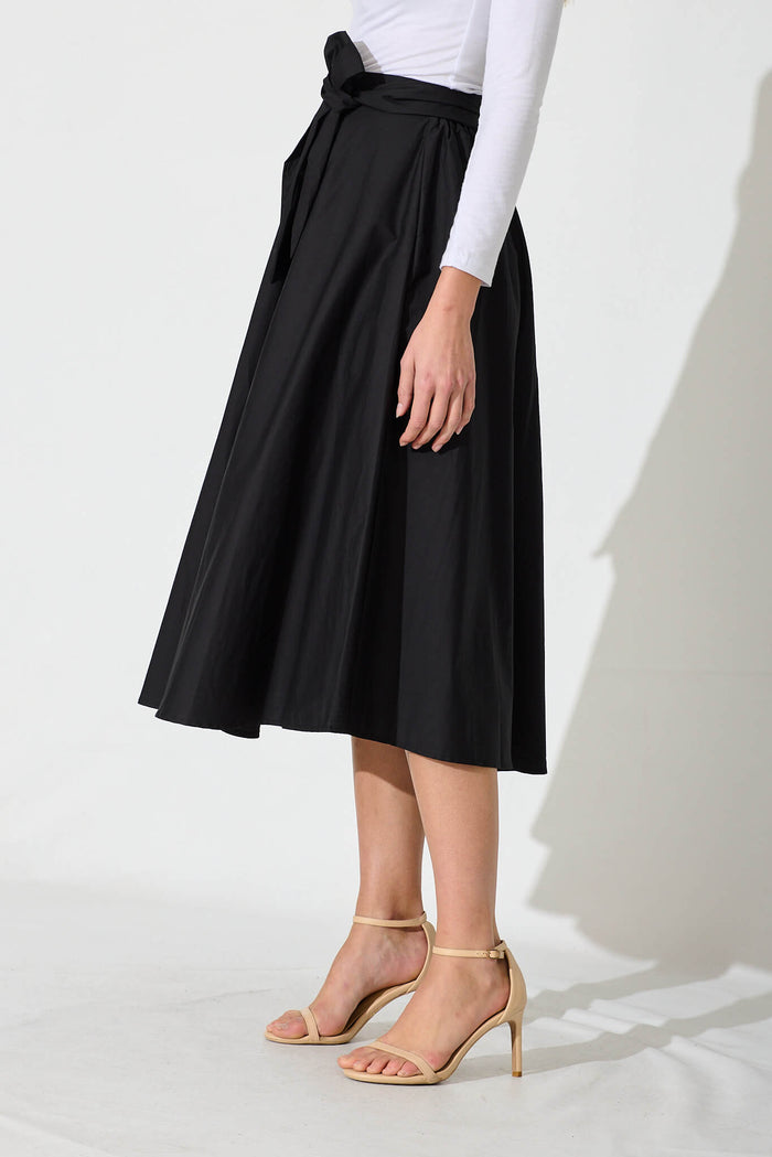 Ivy Midi Skirt In Black Cotton - side