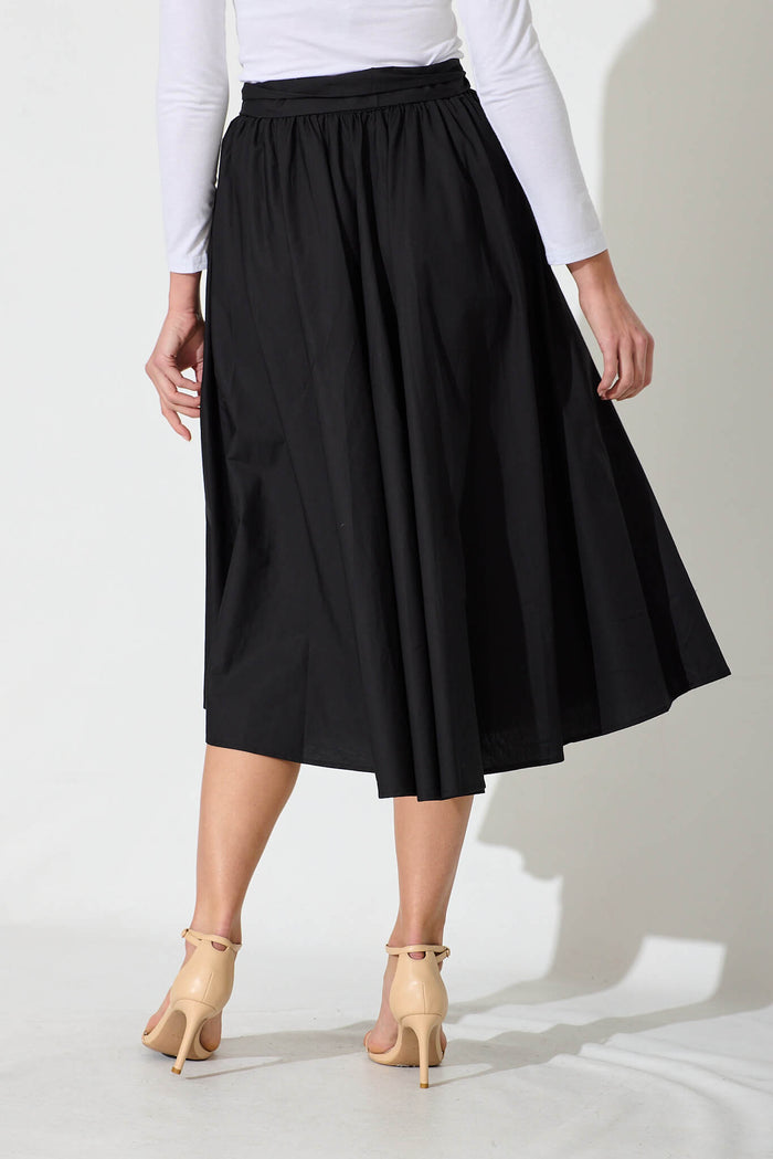 Ivy Midi Skirt In Black Cotton - back